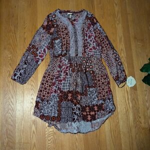 Knox Rose Bohemian Patchwork Long Sleeve Dress